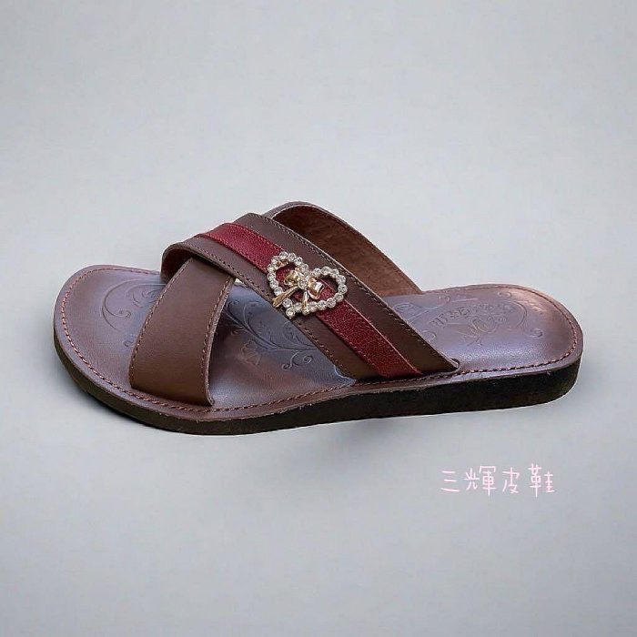 三輝皮鞋🇹🇼台灣製 真皮拖鞋 牛皮拖鞋 鞋底縫製 老師傅MIT 手工鞋 真皮涼鞋 愛心水鑽交叉涼鞋 室內拖鞋拇指外翻-細節圖7