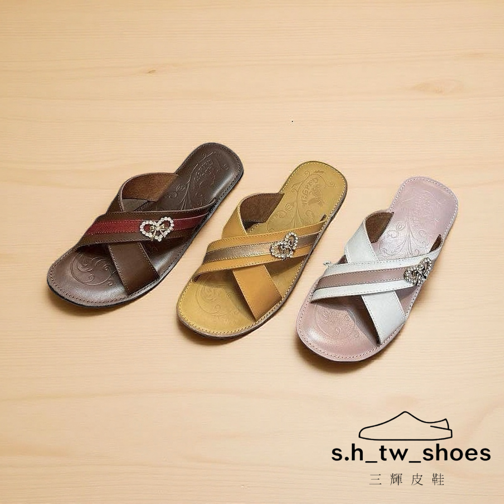 三輝皮鞋🇹🇼台灣製 真皮拖鞋 牛皮拖鞋 鞋底縫製 老師傅MIT 手工鞋 真皮涼鞋 愛心水鑽交叉涼鞋 室內拖鞋拇指外翻-細節圖11
