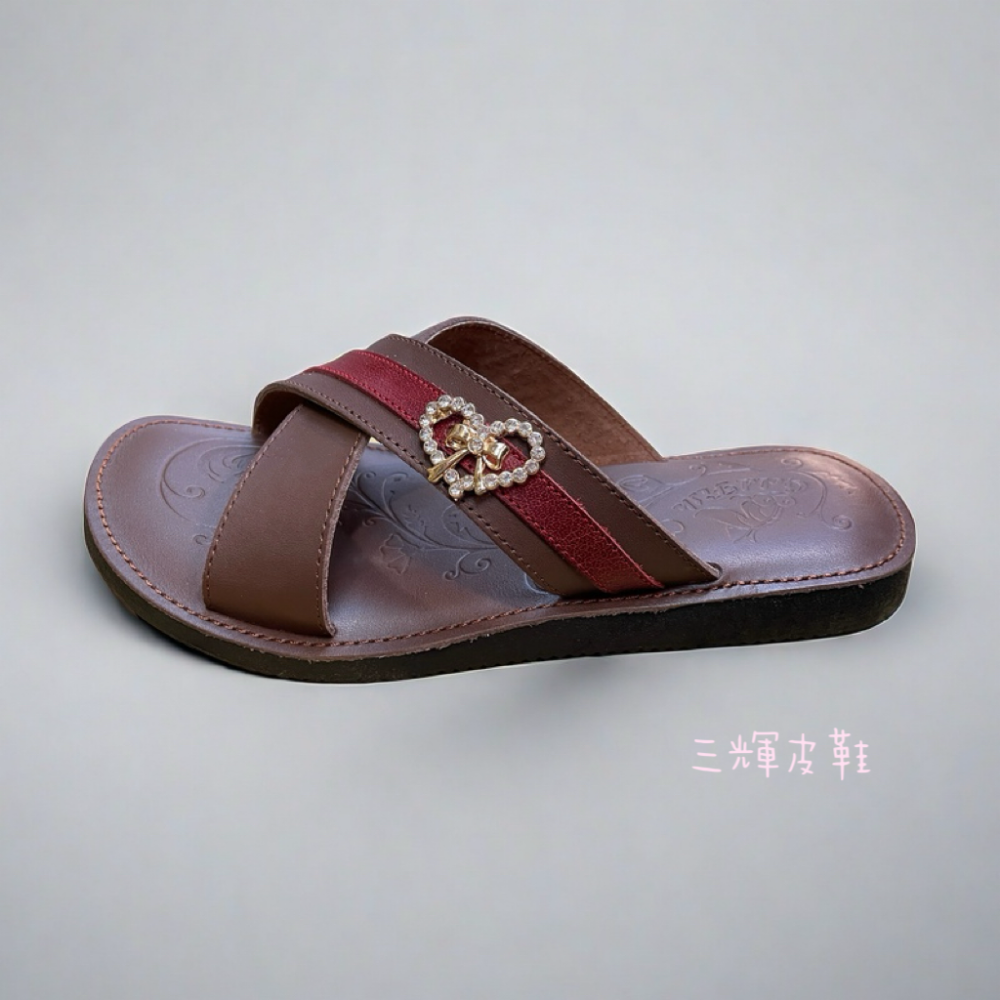 三輝皮鞋🇹🇼台灣製 真皮拖鞋 牛皮拖鞋 鞋底縫製 老師傅MIT 手工鞋 真皮涼鞋 愛心水鑽交叉涼鞋 室內拖鞋拇指外翻-規格圖11