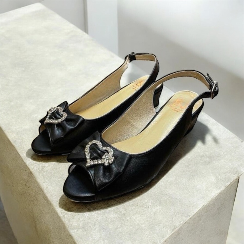 三輝皮鞋台灣製全真皮 小羊皮愛心水鑽魚口尖頭後空低跟鞋 MIT手工鞋 鑽石蝴蝶結細帶坡跟增高鞋 楔型跟厚底涼鞋平底鞋現貨-細節圖3