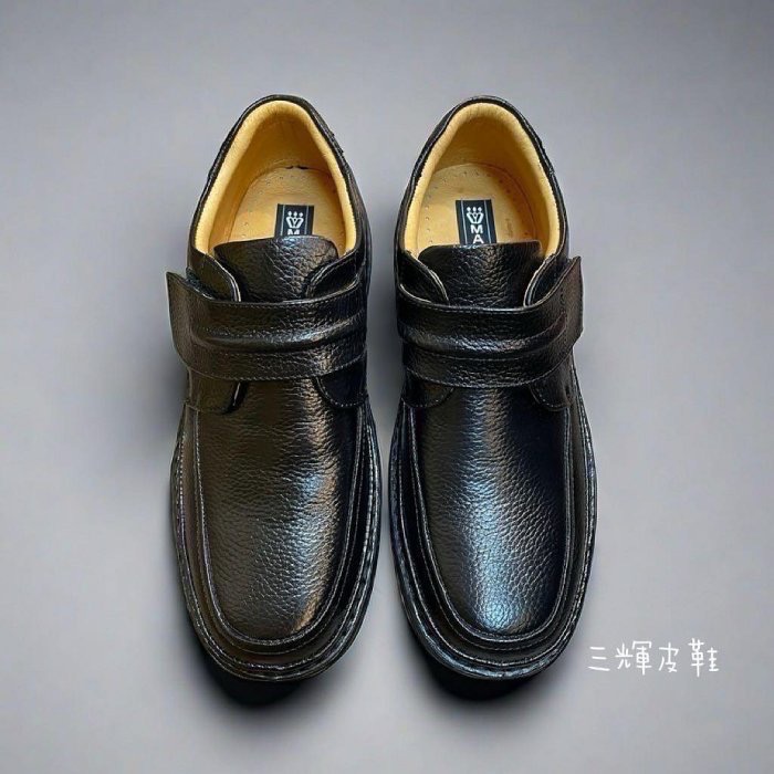 三輝皮鞋台灣製 真皮休閒鞋 牛皮休閒鞋 氣墊皮鞋 鞋底縫製固特異寬楦免綁帶氣墊休閒鞋 老師傅手工鞋 MIT 工作鞋安全鞋-細節圖3