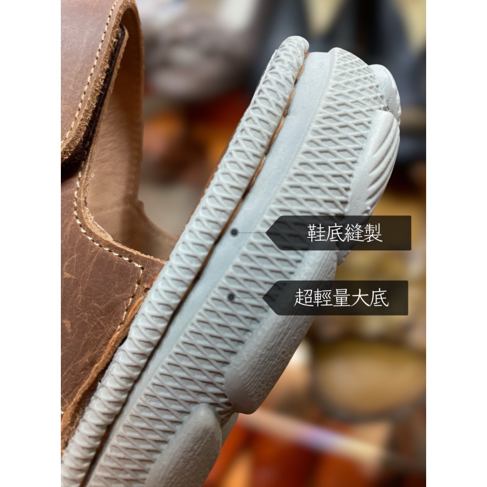 三輝皮鞋台灣製 真皮涼鞋 氣墊涼鞋 牛皮涼鞋 涼鞋男 MIT 拇指外翻鞋 寬楦鞋 牛皮可調整魔鬼粘高腳背超輕量手工男涼拖-細節圖8