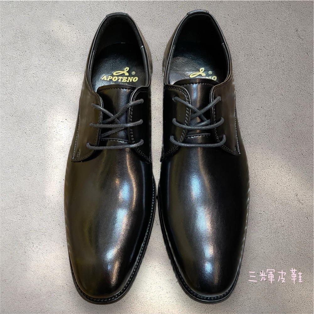 三輝皮鞋真皮牛津鞋 氣墊皮鞋 德比鞋男 皮鞋男 上班鞋 商務鞋 婚鞋 德比鞋 牛皮尖頭素面寬楦綁帶防斷底木頭跟正裝男皮鞋-細節圖2