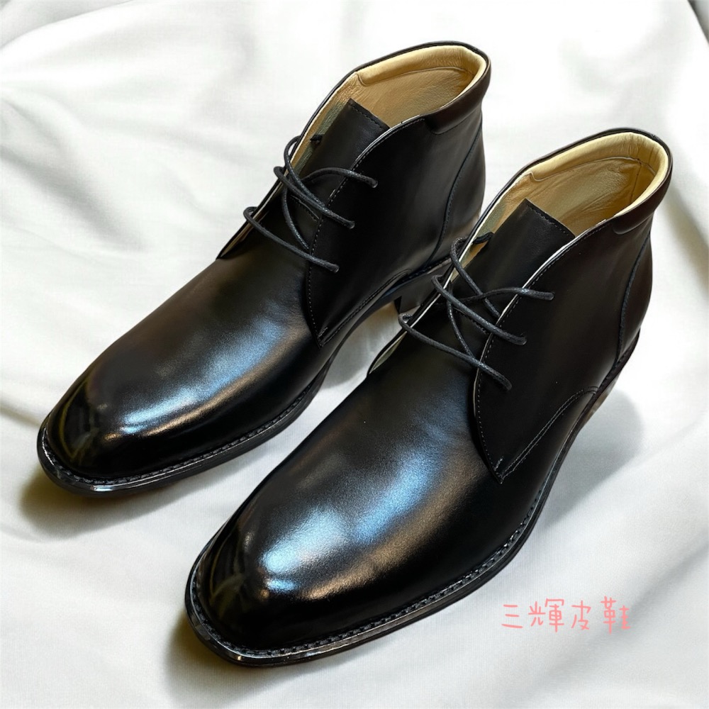 三輝皮鞋台灣製全真皮 牛皮素面圓頭防斷大底Chukka boots經典查卡靴 英式德比頭三孔綁帶男短靴紳士靴正裝商務皮鞋-細節圖6