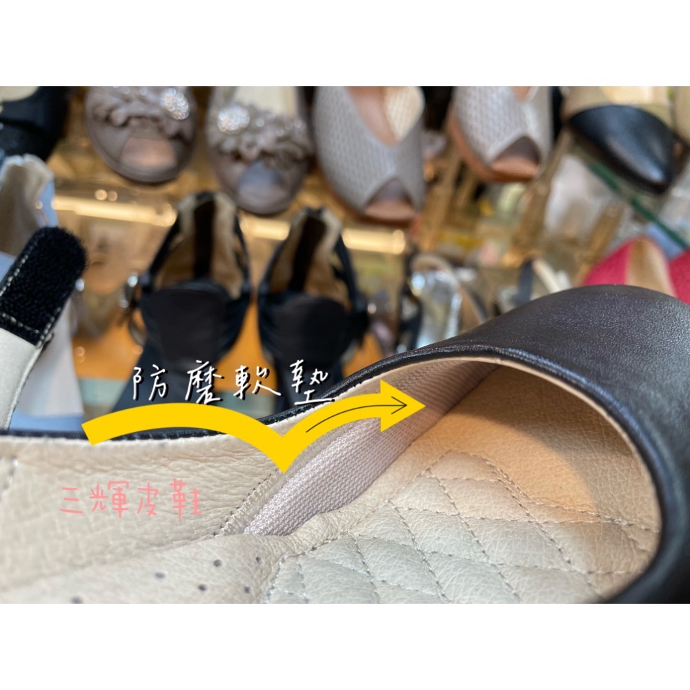 三輝皮鞋台灣製全真皮 不斷裂氧化大底 護趾海綿 羊皮圓頭魔鬼氈瑪莉珍素面雕花粗跟高跟鞋 窩心系列減壓寬楦中跟鞋mit-細節圖7