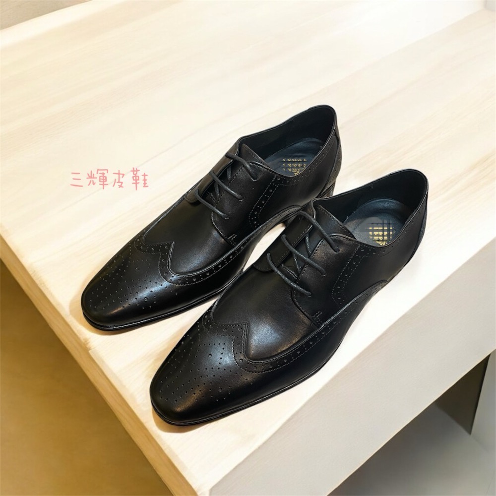 三輝皮鞋全真皮 小牛皮尖頭英倫布洛克牛津雕花綁帶男皮鞋 紳士商務上班婚鞋綁帶皮鞋 39～46現貨加預購-細節圖2