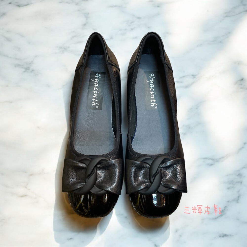 三輝皮鞋全真皮 柔軟羊皮方頭蝴蝶結漆皮拼接低跟娃娃鞋 尼龍彈性大底圓頭平底鞋輕便鞋懶人鞋一腳蹬 台灣實體店面現貨加預購-細節圖4