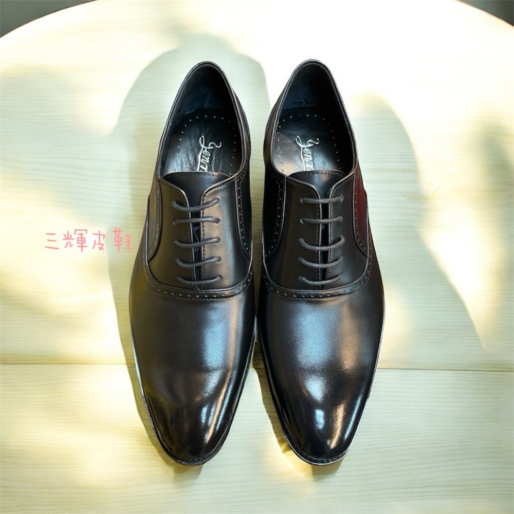 三輝皮鞋台灣製全真皮 牛皮英倫素面簡約布洛克雕花尖頭綁帶德比鞋 牛津鞋德比頭尼龍底男皮鞋 紳士鞋商務上班鞋婚鞋現貨MIT-細節圖3