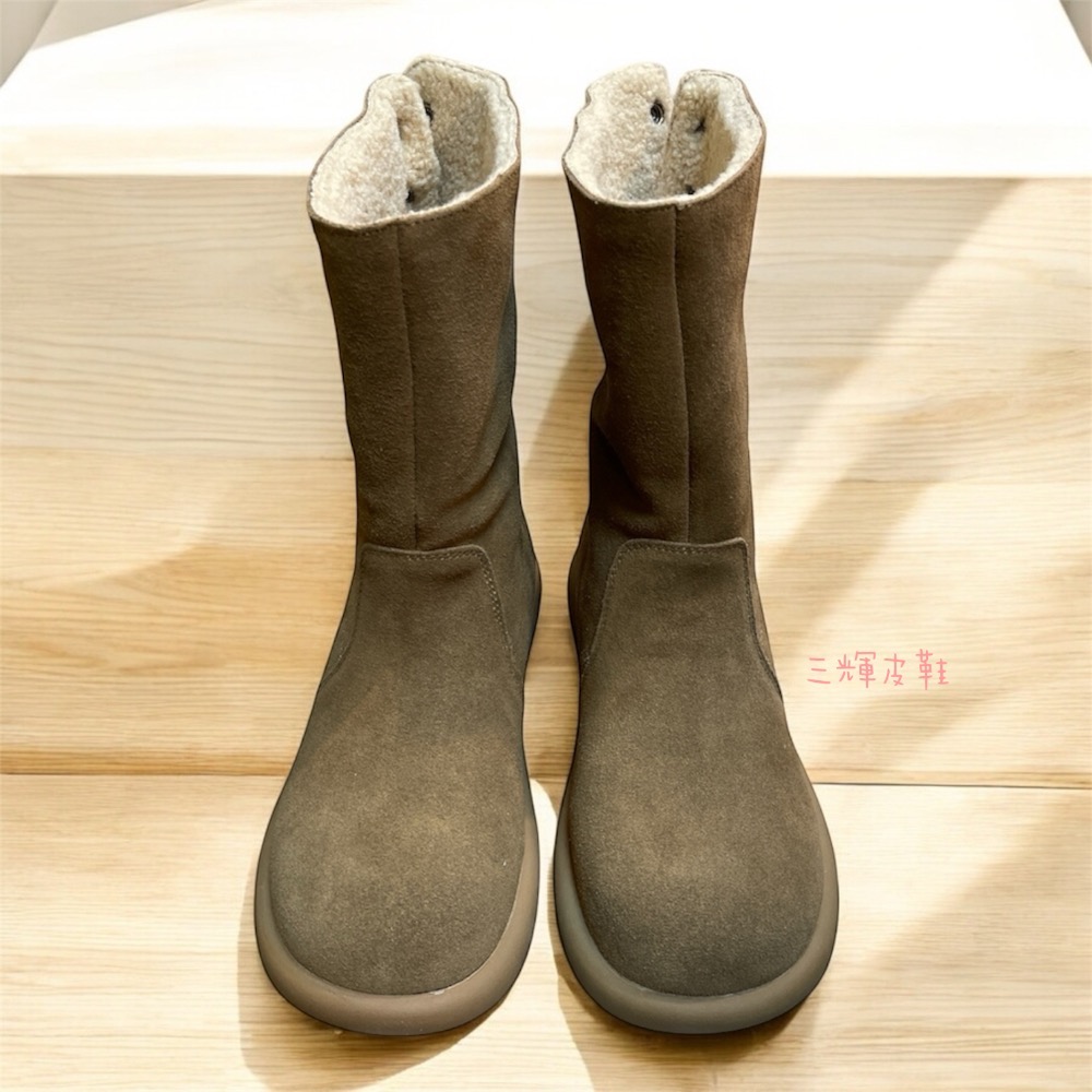 三輝皮鞋Snail全真皮 牛皮麂皮羊羔毛兩穿可反折平底雪地靴 蝸牛真羊毛2way羊絨內刷毛保暖防滑短靴中筒靴 現貨加預購-細節圖2