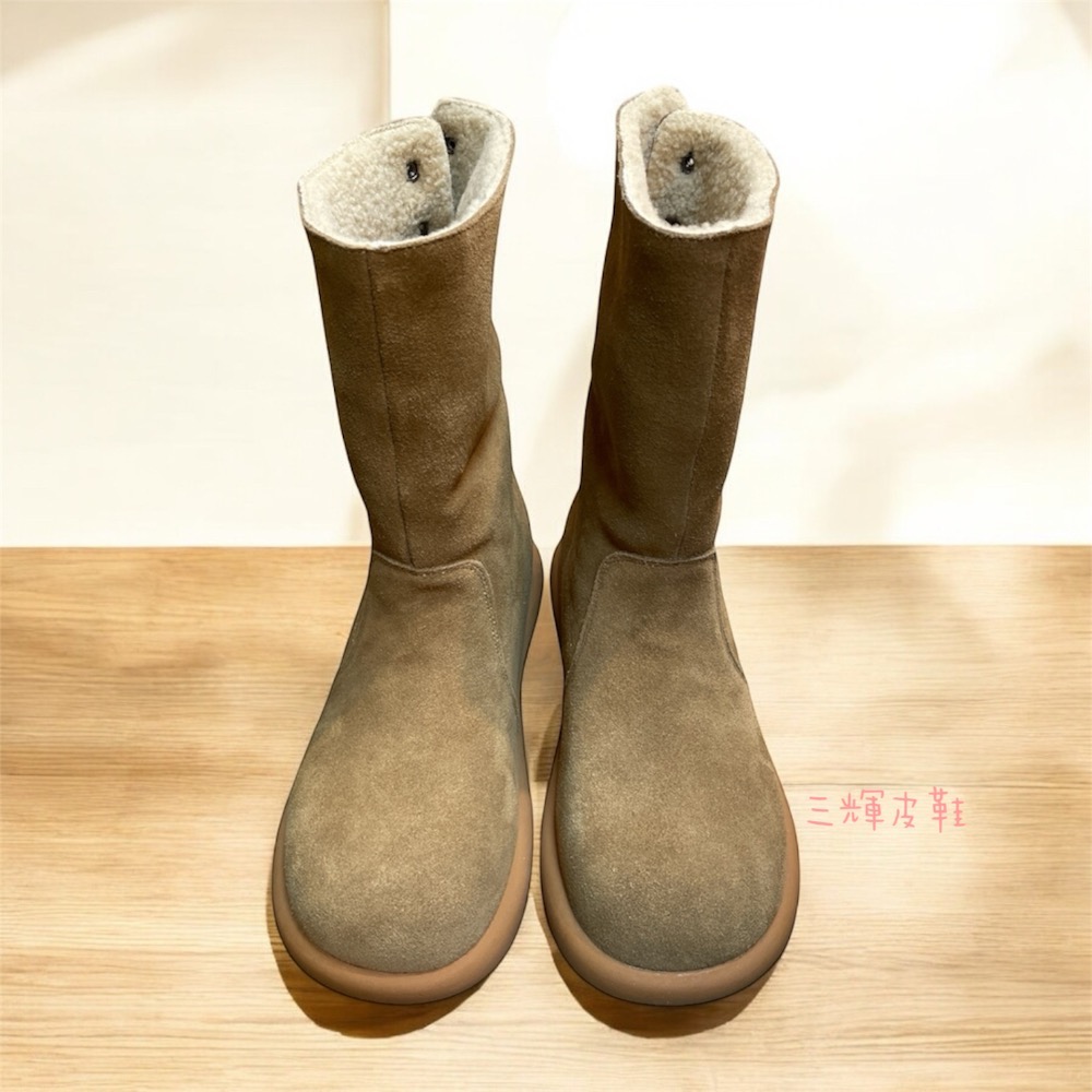 三輝皮鞋Snail全真皮 牛皮麂皮羊羔毛兩穿可反折平底雪地靴 蝸牛真羊毛2way羊絨內刷毛保暖防滑短靴中筒靴 現貨加預購-細節圖5