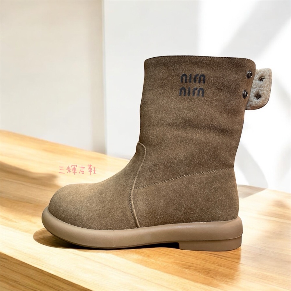 三輝皮鞋蝸牛Snail真皮雪靴 短靴 中筒靴 牛皮靴 平底靴 雪地靴 2way羊毛羊絨麂皮刷毛羊羔毛兩穿反折保暖防滑女靴-規格圖11