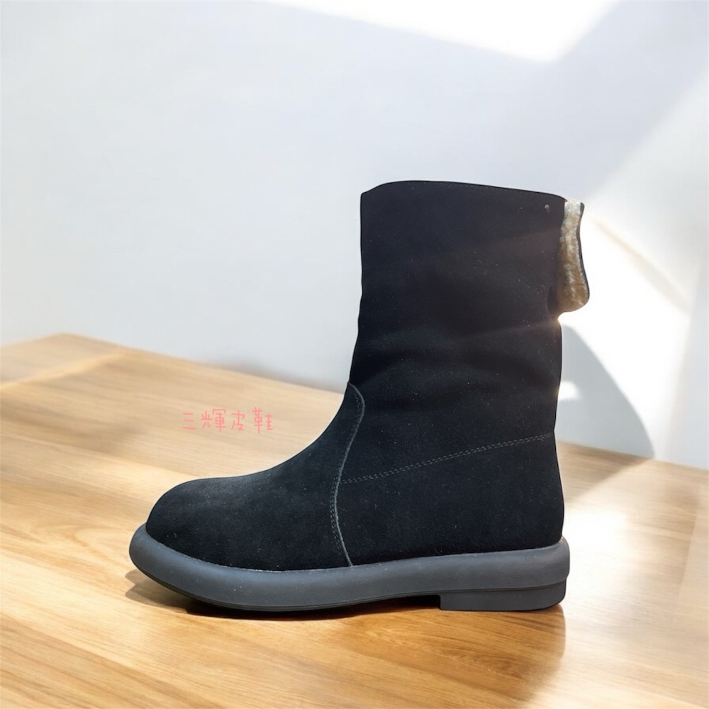 三輝皮鞋Snail全真皮 牛皮麂皮羊羔毛兩穿可反折平底雪地靴 蝸牛真羊毛2way羊絨內刷毛保暖防滑短靴中筒靴 現貨加預購-規格圖11