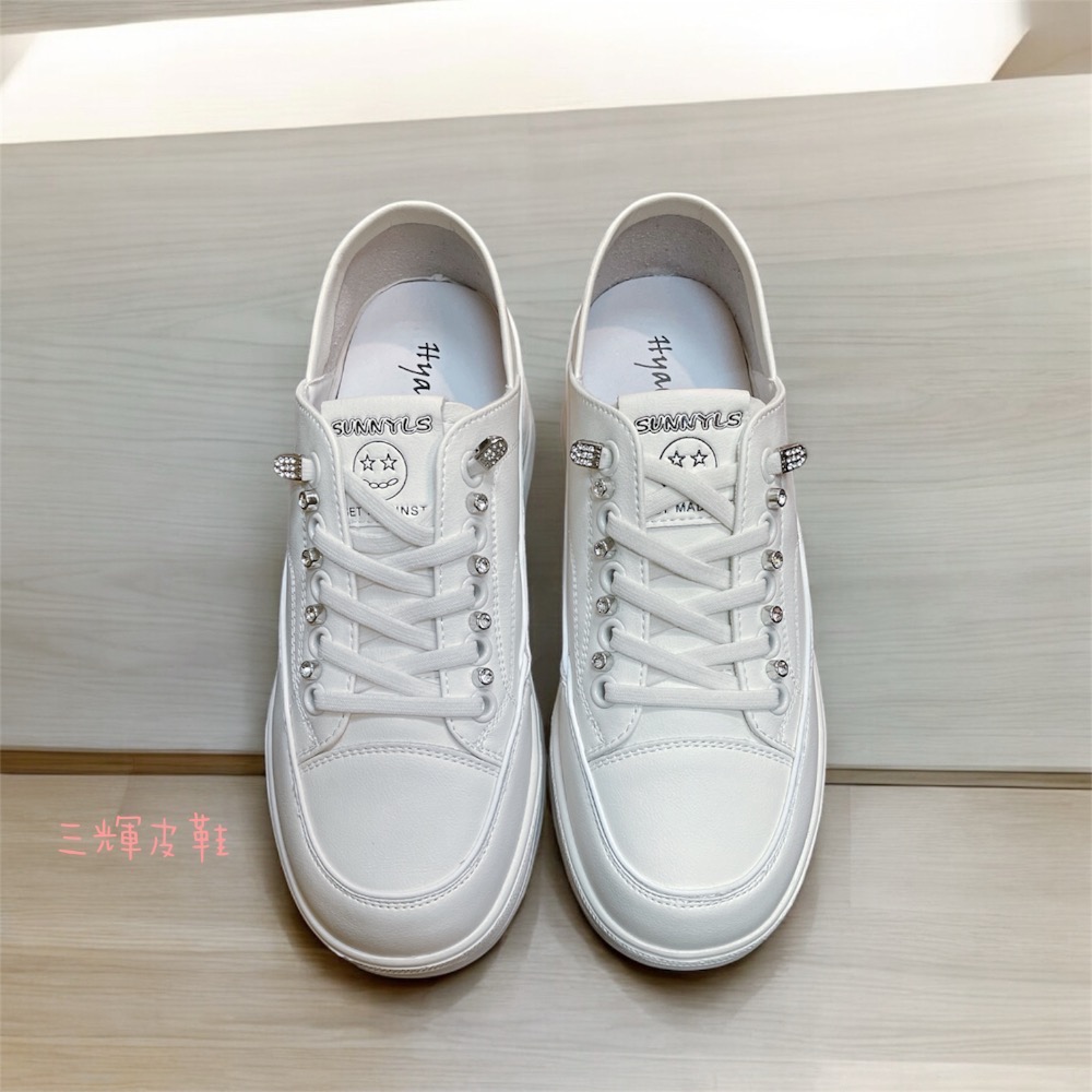 三輝皮鞋正韓製全真皮 牛皮免綁帶超輕量可後踩2way兩穿增高厚底小白鞋休閒鞋鬆糕鞋滑板鞋懶人鞋餅乾鞋半拖鞋穆勒鞋包頭拖鞋-細節圖3