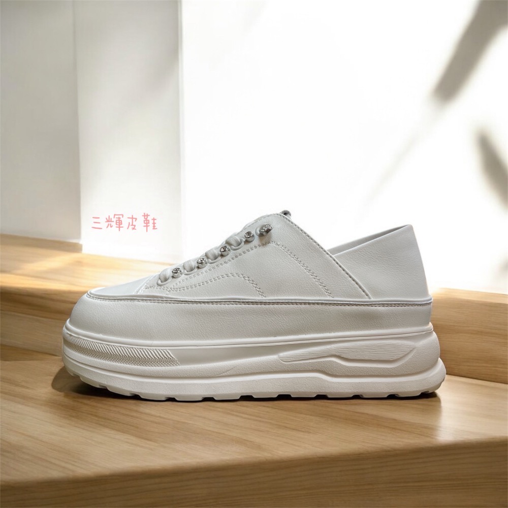 三輝皮鞋正韓製全真皮 牛皮免綁帶超輕量可後踩2way兩穿增高厚底小白鞋休閒鞋鬆糕鞋滑板鞋懶人鞋餅乾鞋半拖鞋穆勒鞋包頭拖鞋-細節圖5