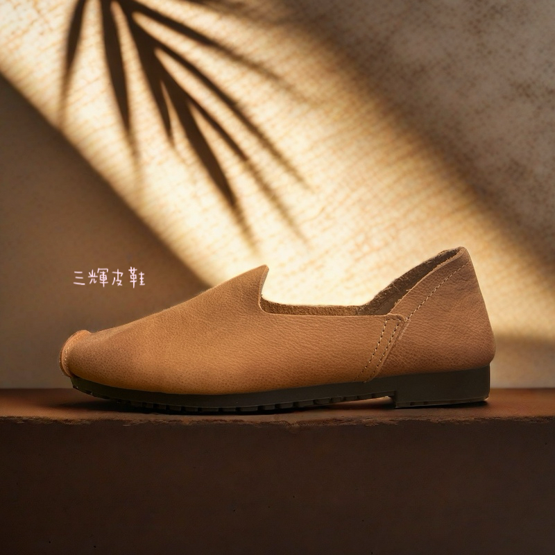 三輝皮鞋台灣製全真皮 極軟牛皮方頭森女文藝深口軟底手作平底鞋 巴恩風文青手工通勤鞋 復古植鞣染懶人鞋豆豆鞋休閒鞋奶奶鞋樂-細節圖4