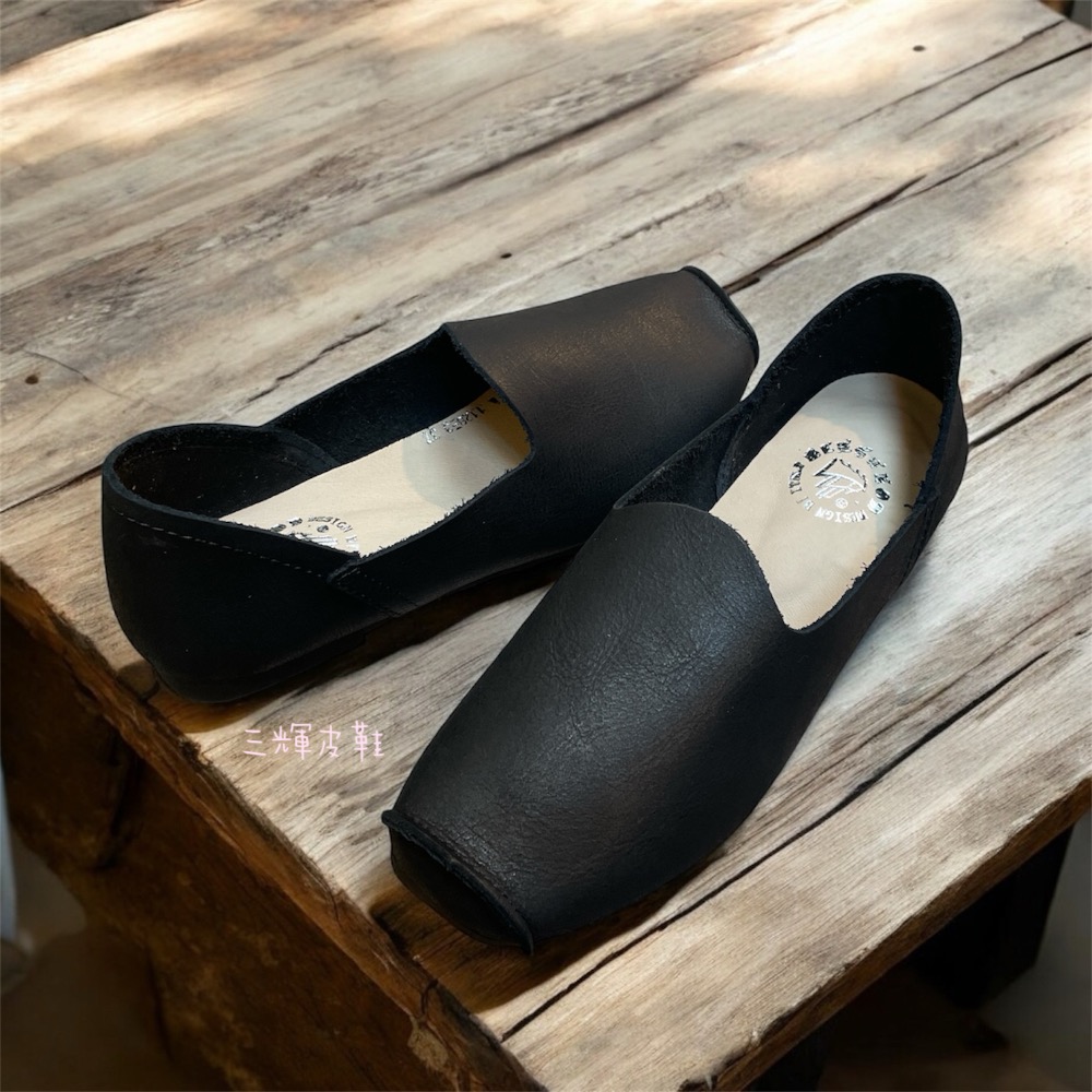 三輝皮鞋台灣製全真皮 極軟牛皮方頭森女文藝深口軟底手作平底鞋 巴恩風文青手工通勤鞋 復古植鞣染懶人鞋豆豆鞋休閒鞋奶奶鞋樂-細節圖5