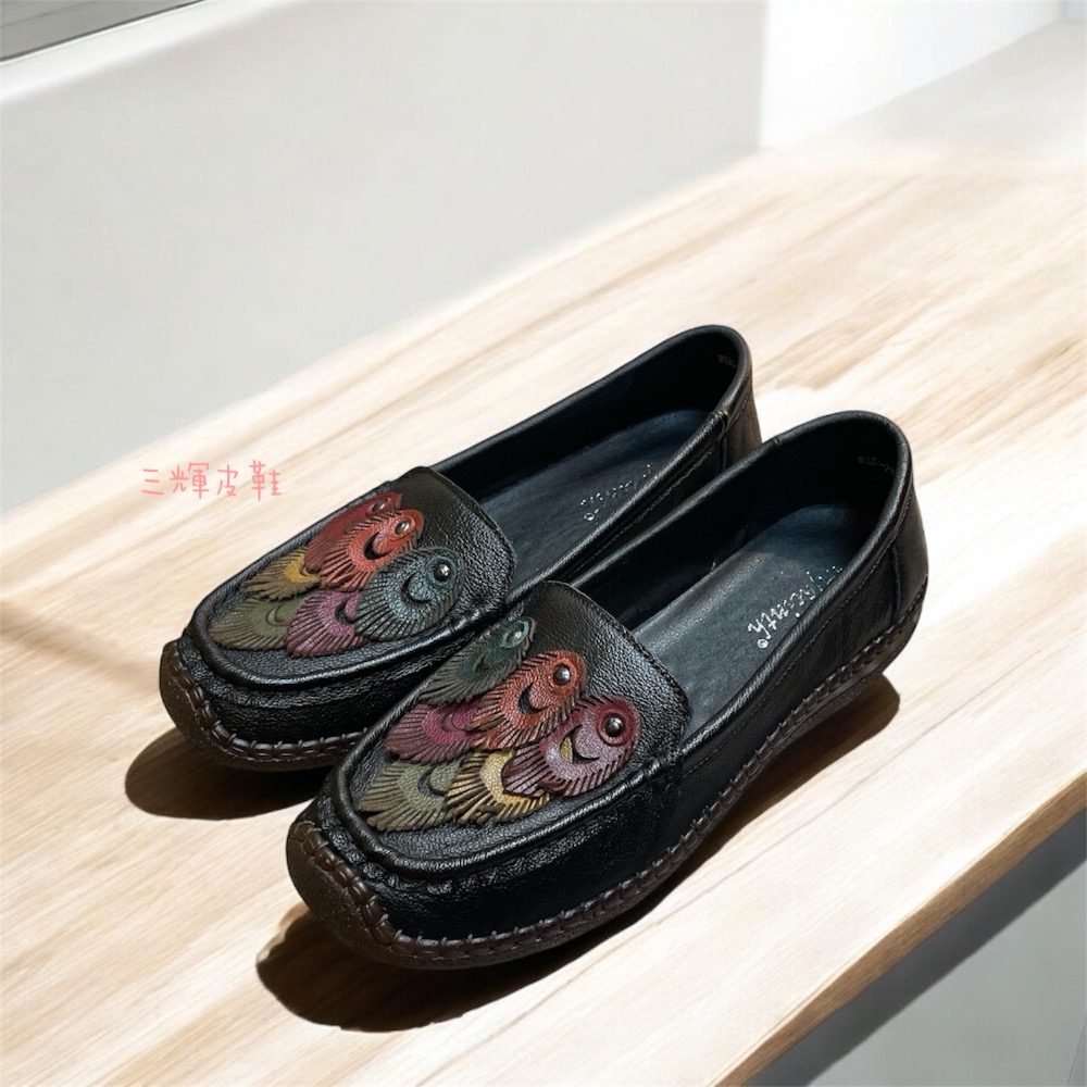 三輝皮鞋台灣製全真皮 耐磨牛皮鞋底縫製立體小魚軟底Q彈防滑平底鞋 圓頭深口休閒鞋單鞋豆豆鞋帆船鞋媽媽鞋孕婦鞋長輩鞋 現貨-細節圖7