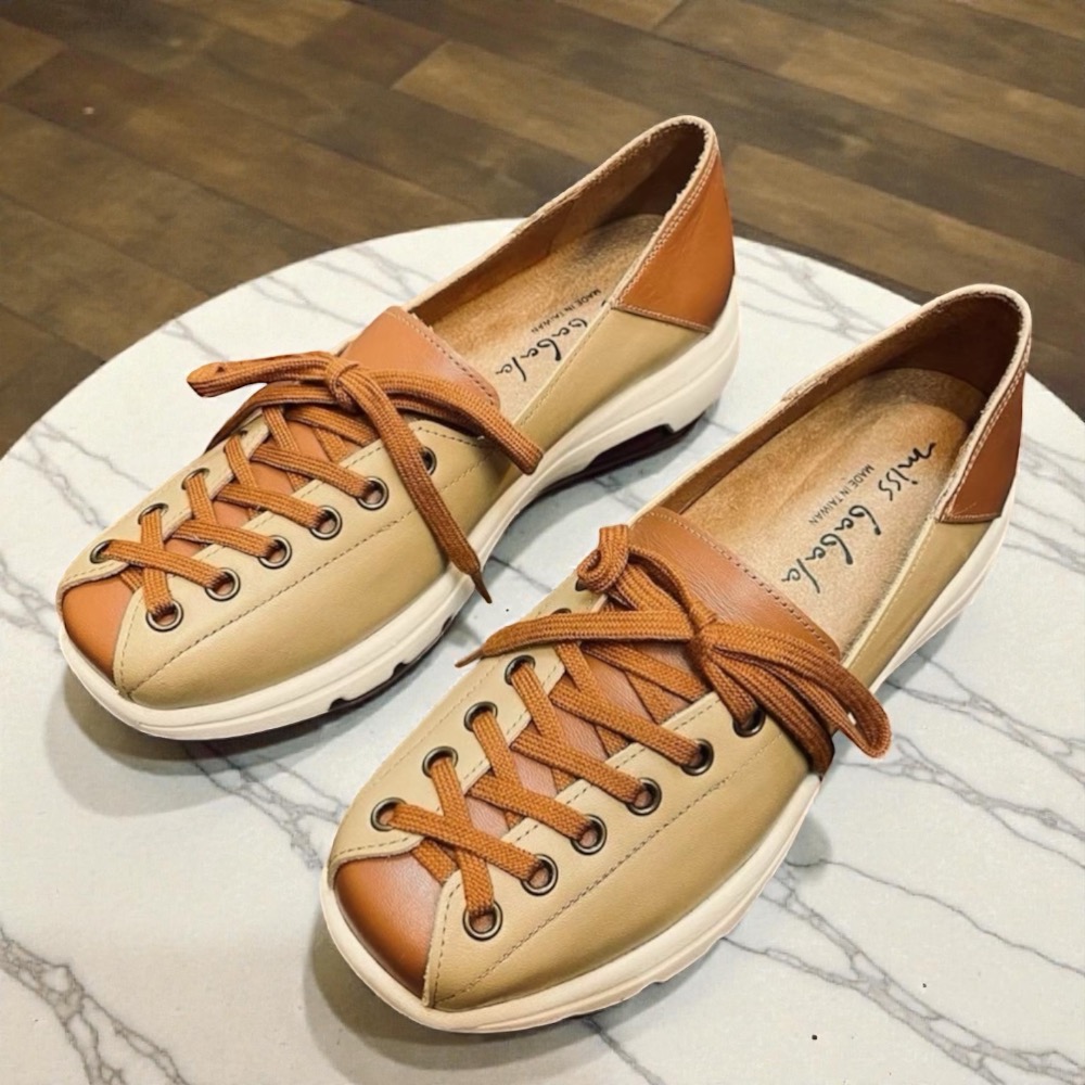 三輝皮鞋台灣製全真皮Babala MIT羊皮超輕量免綁帶皮衣交叉鞋帶綁帶風束身衣女休閒鞋輕便鞋包鞋單鞋平底鞋一腳蹬娃娃鞋-細節圖4