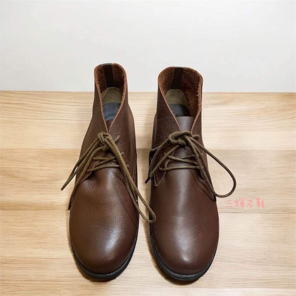 三輝皮鞋台灣製全真皮 小牛皮厚底短靴 植鞣染平底踝靴，Miss Babala三孔高幫鞋復古文青文創森林系原皮小腳34大碼-細節圖3