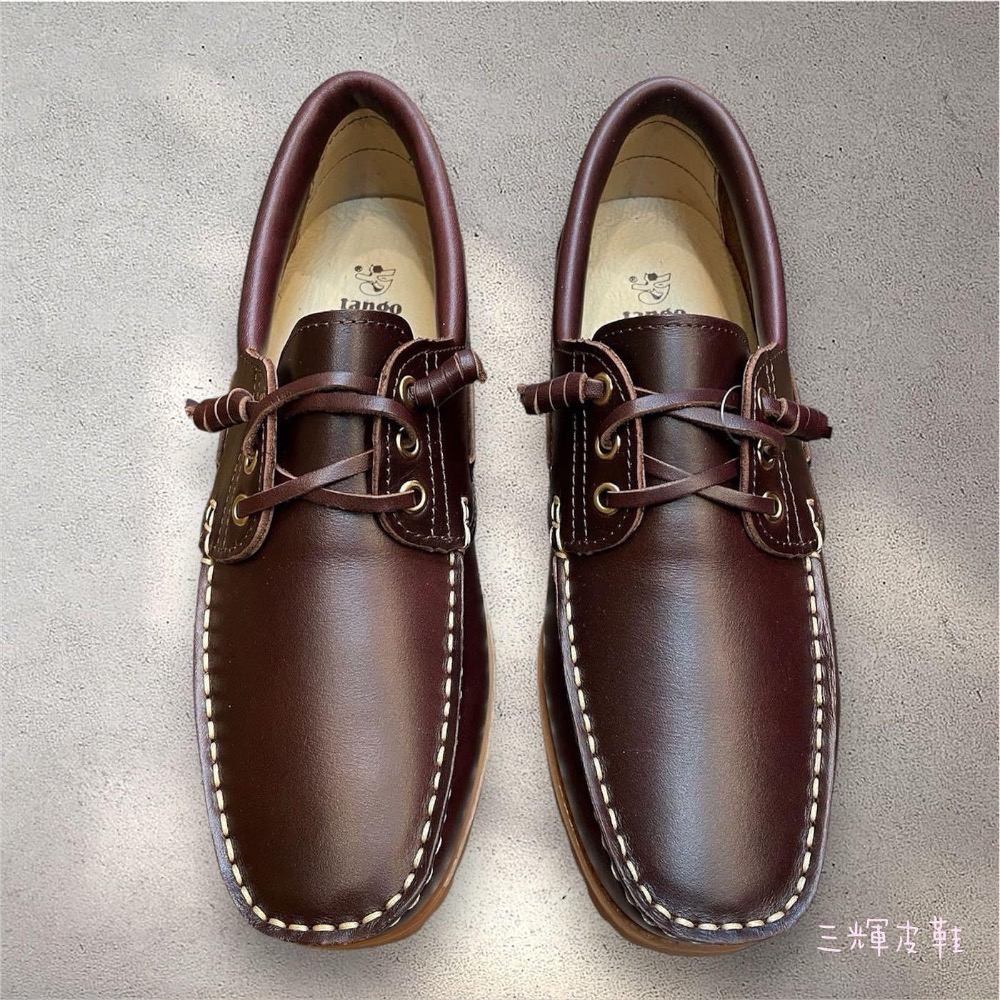 三輝皮鞋台灣製全真皮 牛皮免綁帶鞋底縫製經典雷根鞋 輕量化油蠟縫線款軟底休閒鞋帆船鞋 深咖啡/焦糖棕 現貨加預購MIT-細節圖3