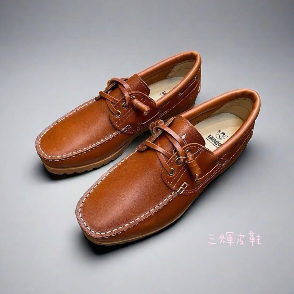 三輝皮鞋台灣製全真皮 牛皮免綁帶鞋底縫製經典雷根鞋 輕量化油蠟縫線款軟底休閒鞋帆船鞋 深咖啡/焦糖棕 現貨加預購MIT-細節圖5