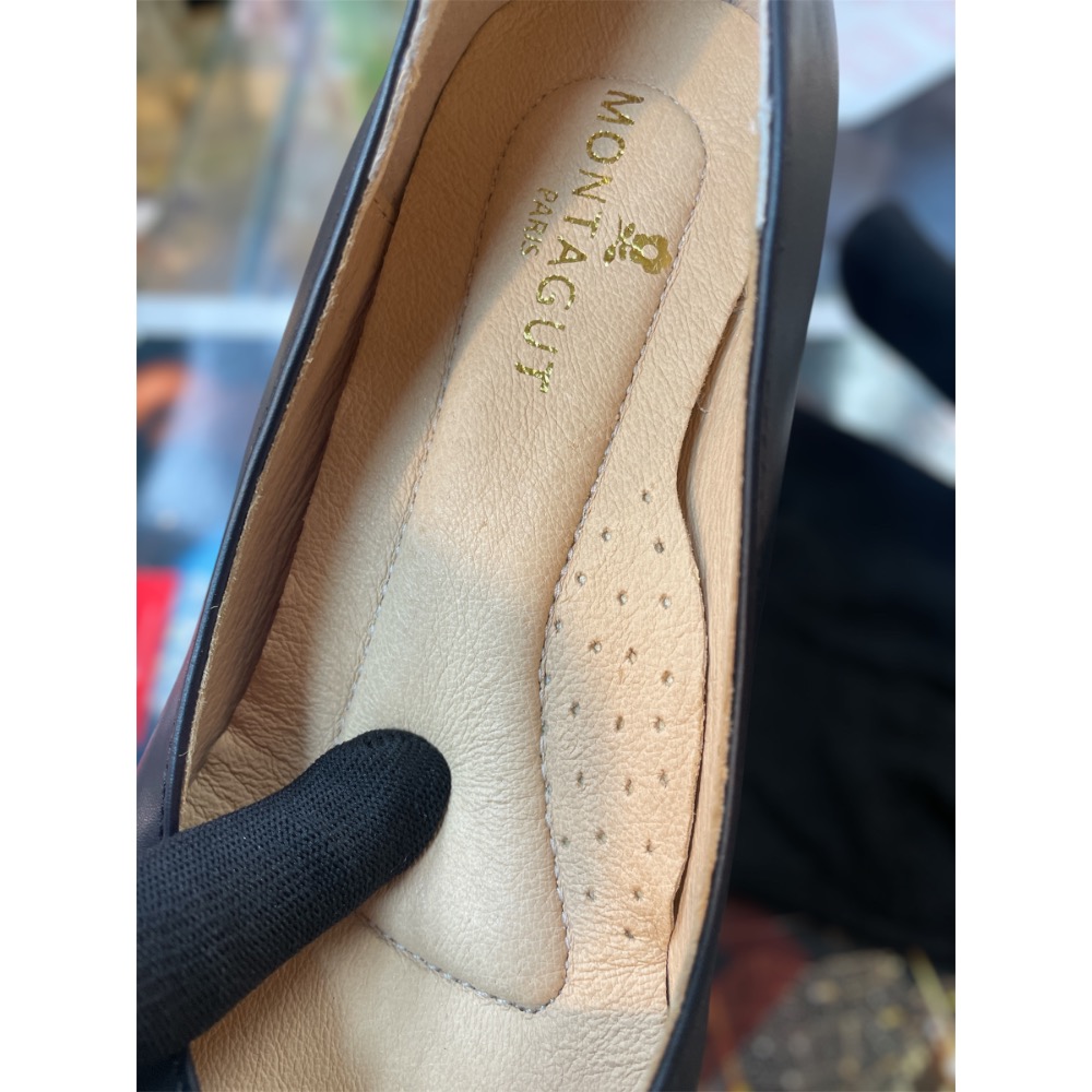 三輝皮鞋法國MONTAGUT真皮水鑽扭結尖頭細跟高跟鞋 透氣足弓支撐氣質款中跟鞋上班鞋 百貨專櫃夢特嬌台灣製造正品MIT-細節圖4