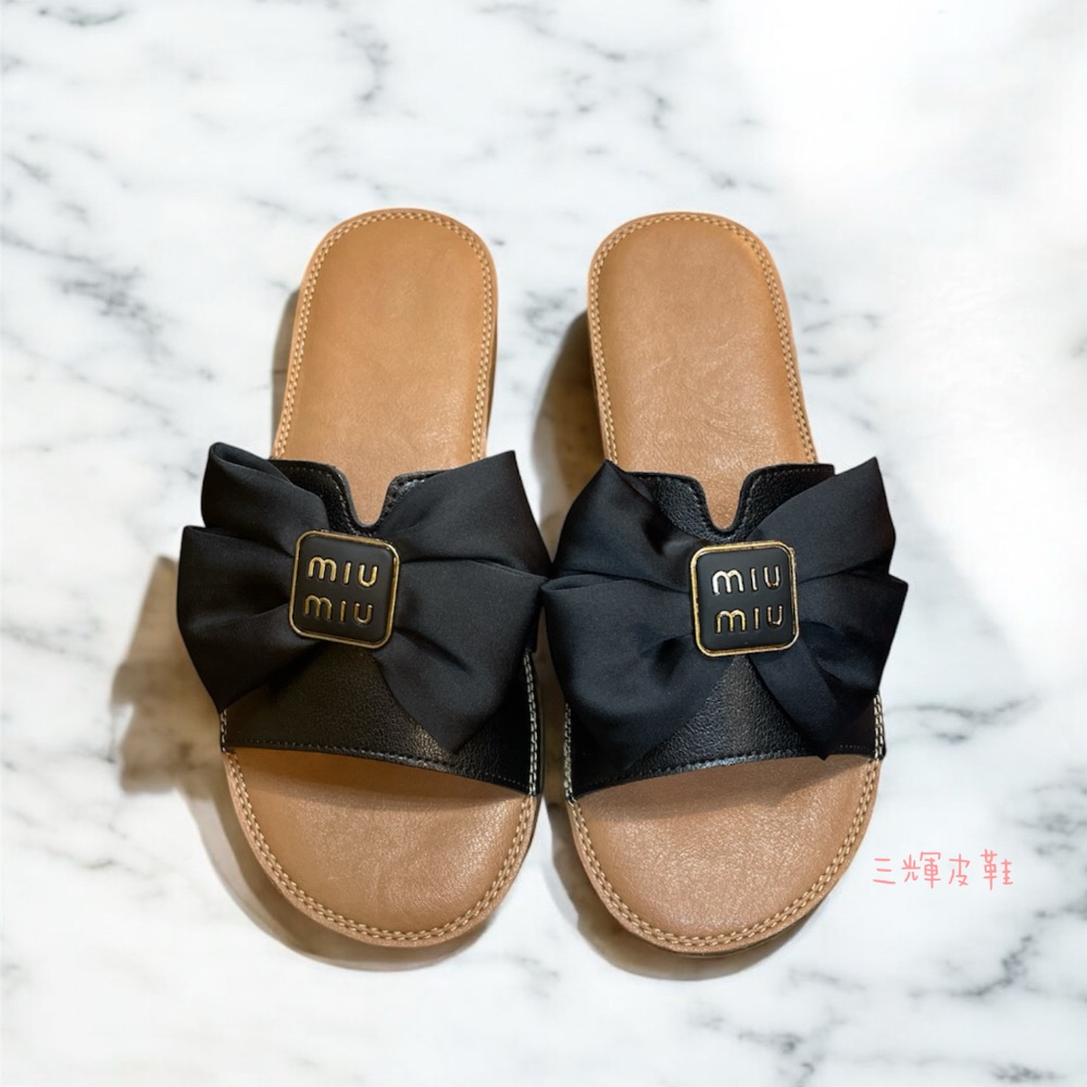三輝皮鞋全真皮 牛皮蝴蝶結Q彈軟底平底拖鞋 緞帶乳膠鞋墊防滑生膠底牛筋底沙灘涼拖一字拖 現貨 韓國日系連線可愛miu家千-細節圖3