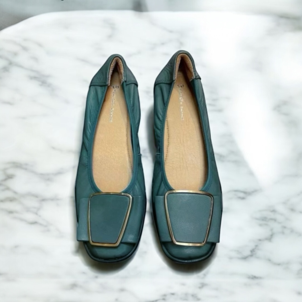 三輝皮鞋台灣製真皮娃娃鞋 平底鞋 羊皮女鞋 拇指外翻鞋 方頭金屬方扣軟皮軟底懶人鞋逛街通勤鞋一腳蹬-細節圖7