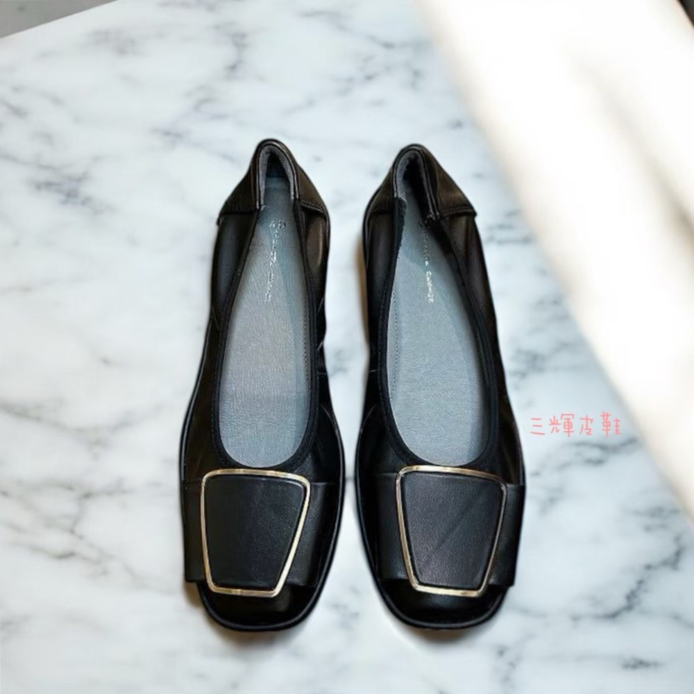 三輝皮鞋台灣製真皮娃娃鞋 平底鞋 羊皮女鞋 拇指外翻鞋 方頭金屬方扣軟皮軟底懶人鞋逛街通勤鞋一腳蹬-細節圖8