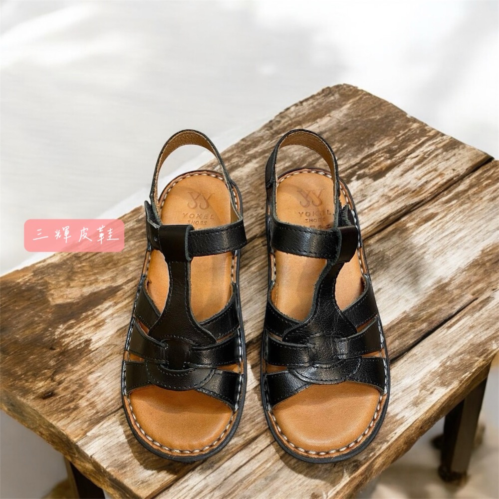 三輝皮鞋台灣製全真皮 女牛皮T字編織鞋底縫製魔鬼氈平底涼鞋 老師傅手工鞋 真皮乳膠鞋墊鞋底縫線 現貨加預購MIT-細節圖5