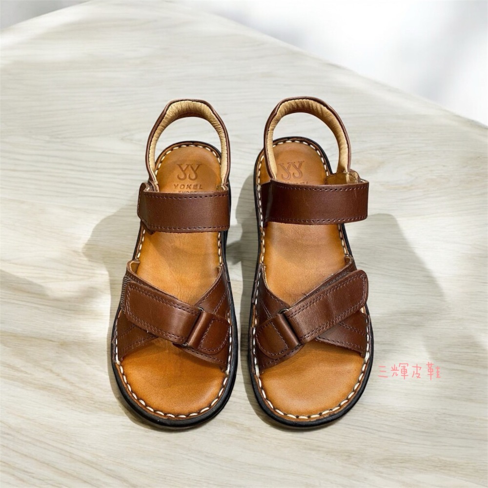 三輝皮鞋台灣製全真皮 女牛皮可調整魔鬼氈鞋底縫製平底涼鞋 老師傅手工鞋 乳膠鞋墊鞋底縫線交叉鞋面 寬楦拇指外翻 現貨加預-細節圖3