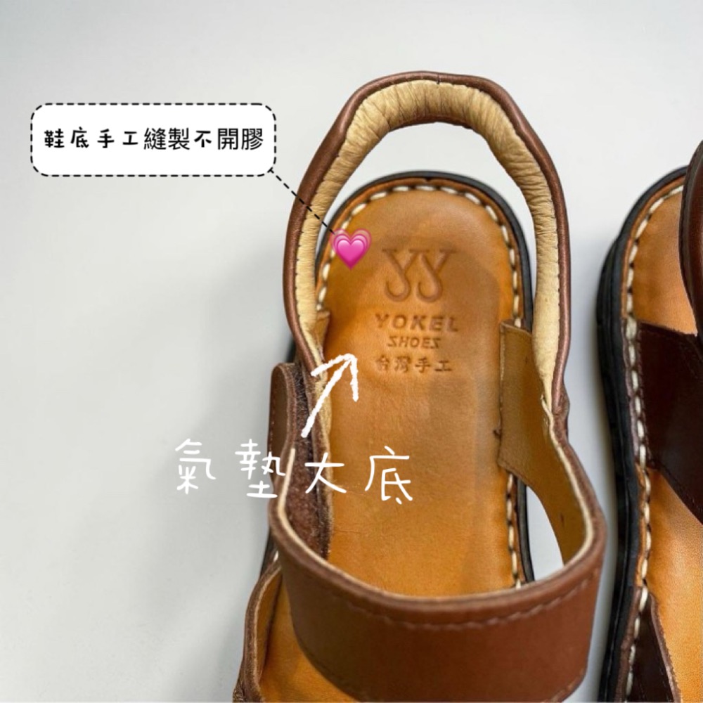 三輝皮鞋台灣製 真皮涼鞋 氣墊涼鞋 涼鞋女 牛皮涼鞋 平底涼鞋 MIT 手工鞋 拇指外翻鞋 牛皮寬楦可調整魔鬼粘女涼拖鞋-細節圖6