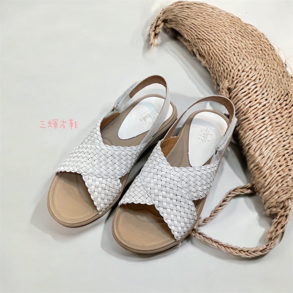 三輝皮鞋台灣製全真皮 羊皮編織足弓支撐可調整魔鬼粘超輕量交叉平底涼鞋 MIT 寬楦拇指外翻足底筋膜炎女厚底涼鞋-細節圖4