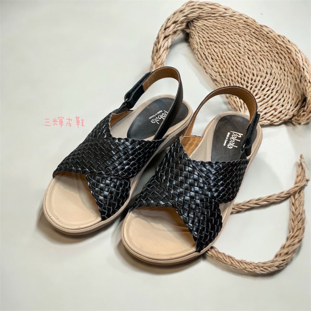 三輝皮鞋台灣製全真皮 羊皮編織足弓支撐可調整魔鬼粘超輕量交叉平底涼鞋 MIT 寬楦拇指外翻足底筋膜炎女厚底涼鞋-細節圖6