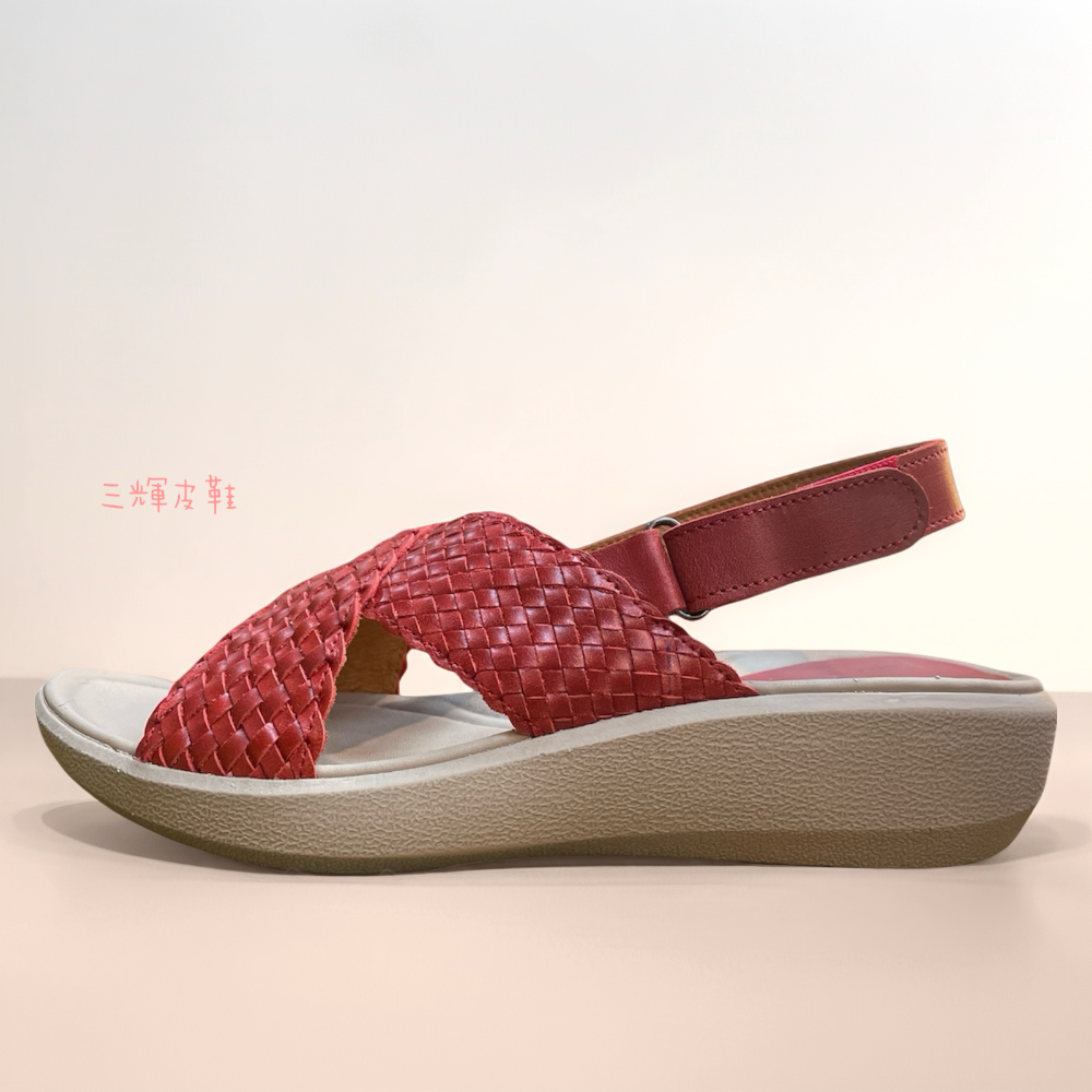 三輝皮鞋台灣製全真皮 羊皮編織足弓支撐可調整魔鬼粘超輕量交叉平底涼鞋 MIT 寬楦拇指外翻足底筋膜炎女厚底涼鞋-細節圖8