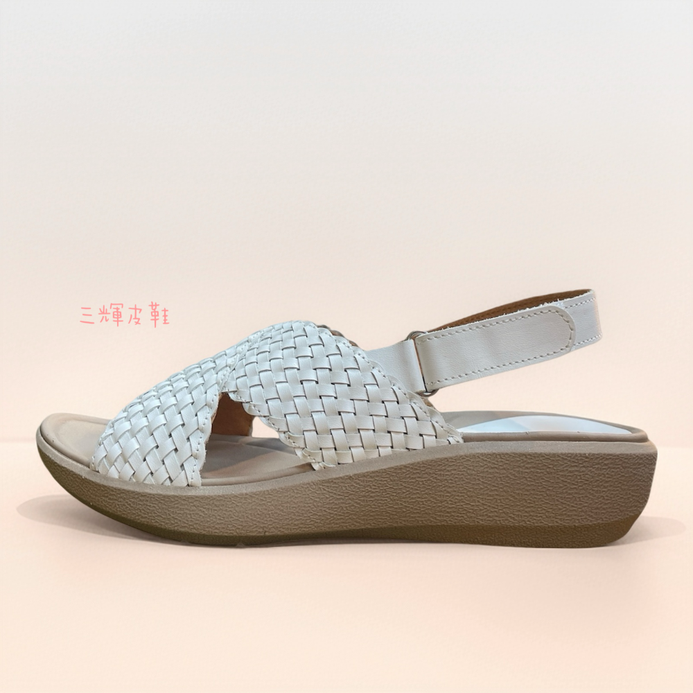 三輝皮鞋台灣製全真皮 羊皮編織足弓支撐可調整魔鬼粘超輕量交叉平底涼鞋 MIT 寬楦拇指外翻足底筋膜炎女厚底涼鞋-細節圖9