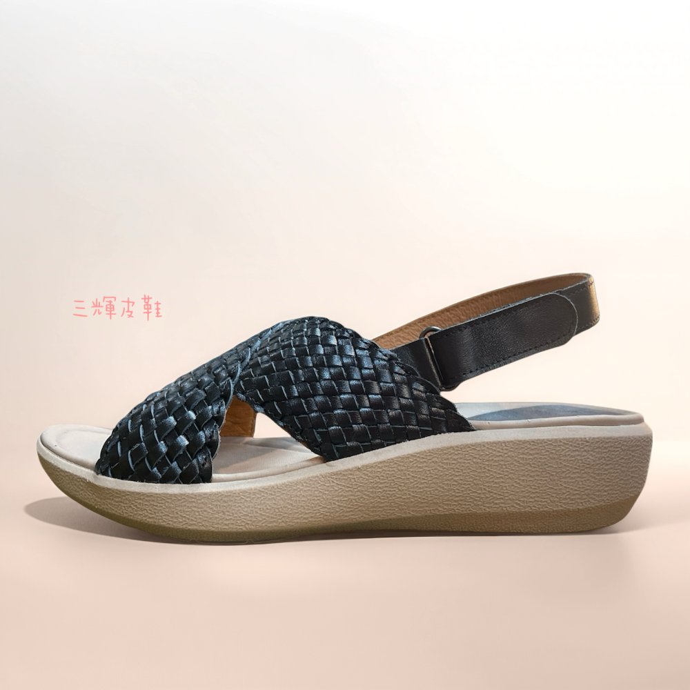 三輝皮鞋台灣製全真皮 羊皮編織足弓支撐可調整魔鬼粘超輕量交叉平底涼鞋 MIT 寬楦拇指外翻足底筋膜炎女厚底涼鞋-細節圖10