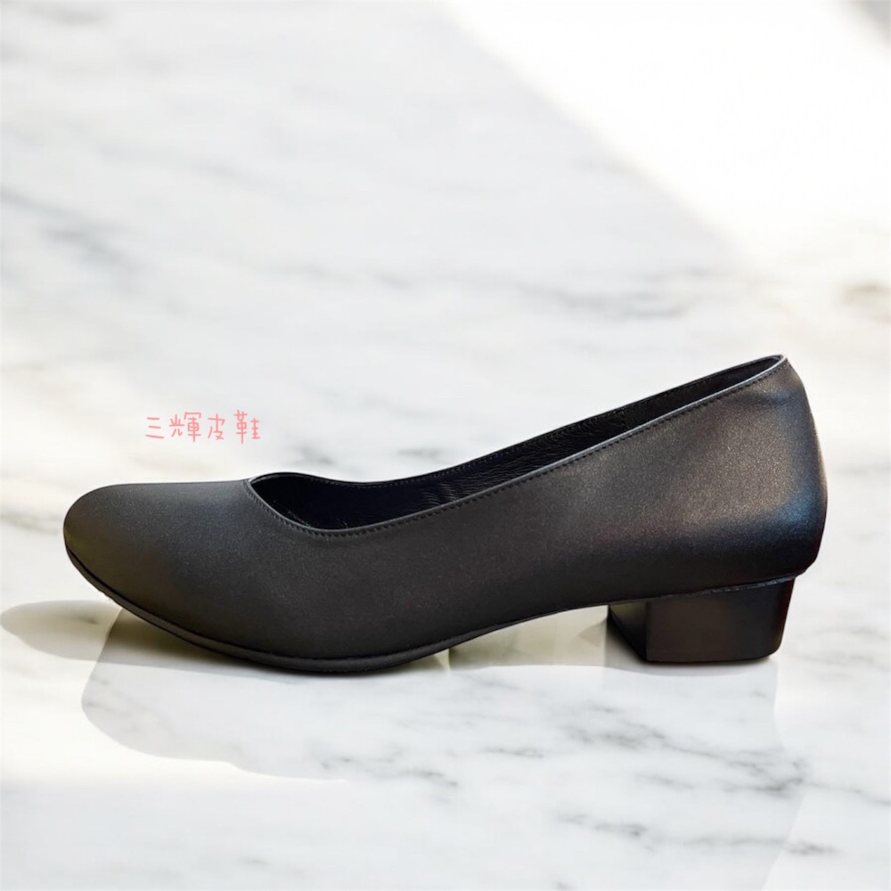 三輝皮鞋台灣製全真皮 羊皮素面V口尖頭基本款低跟鞋 木頭跟粗跟包鞋 老師傅手工鞋寬楦拇指外翻扁平足加大尺碼上班鞋 mit-細節圖3