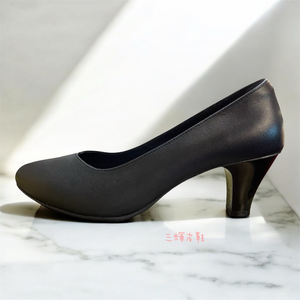 三輝皮鞋台灣製全真皮 羊皮素面V口尖頭基本款中跟鞋 寬楦拇指外翻適用 20~27可訂製款現貨加預購MIT訂做上班鞋性感高-細節圖3