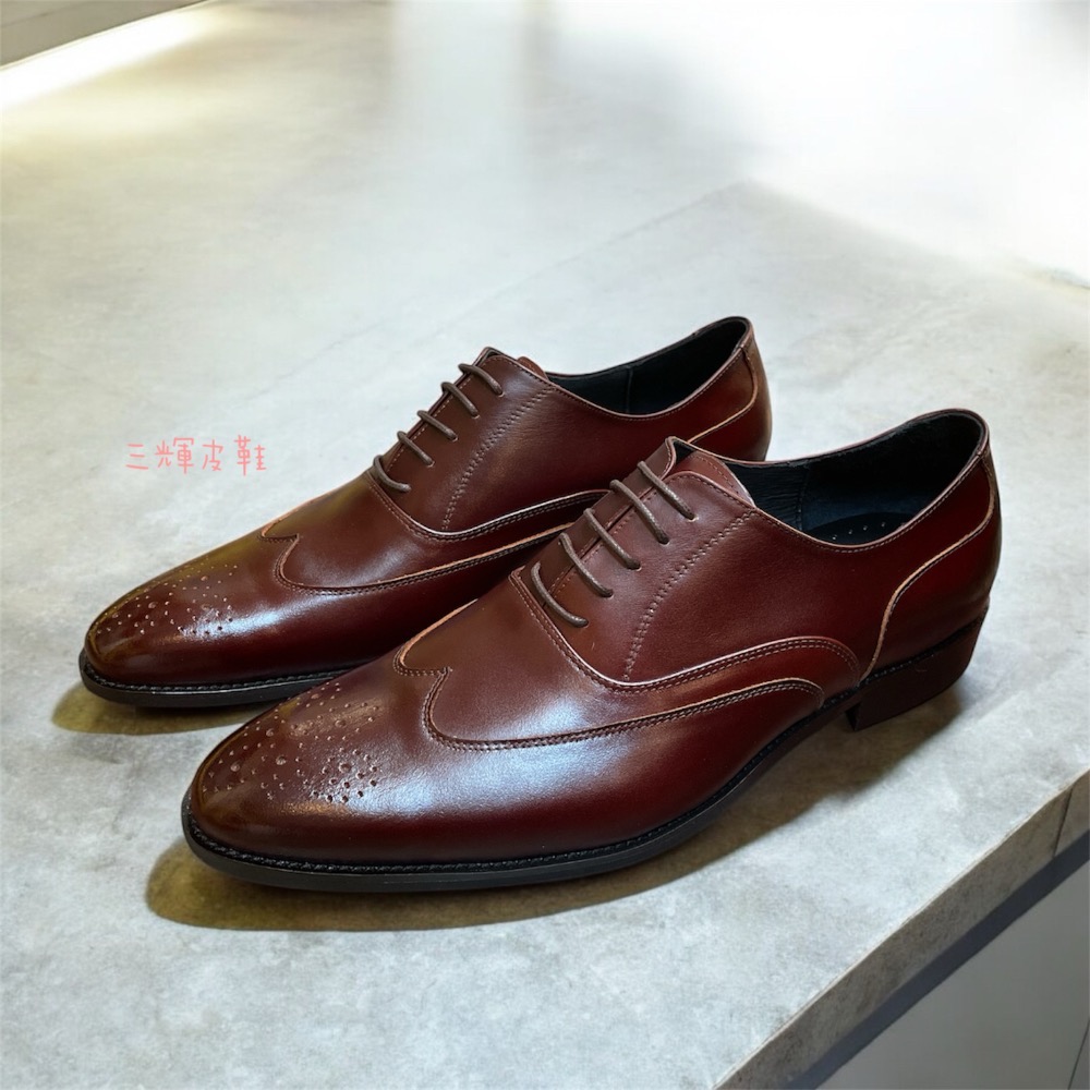 三輝皮鞋台灣製手工全真皮 牛皮英倫布洛克雕花渲染翼紋尼龍木根底素面牛津鞋 尖頭德比綁帶男皮鞋 亞洲楦頭寬楦紳士商務上班婚-細節圖3