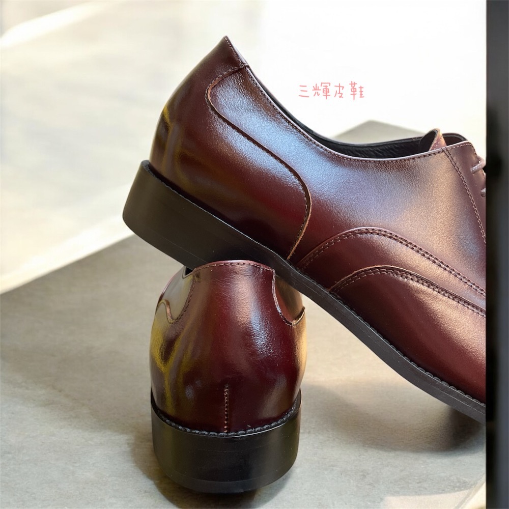 三輝皮鞋台灣製手工全真皮 牛皮英倫布洛克雕花渲染翼紋尼龍木根底素面牛津鞋 尖頭德比綁帶男皮鞋 亞洲楦頭寬楦紳士商務上班婚-細節圖4