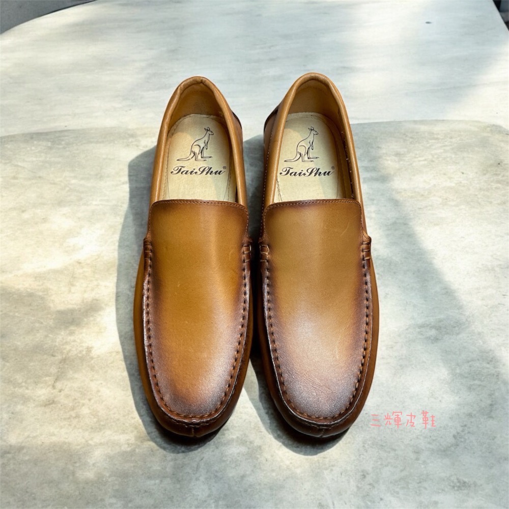 三輝皮鞋全真皮 義式牛皮渲染擦色素面樂福鞋 歐美日系紳士便士商務正裝豆豆鞋上班鞋休閒鞋懶人鞋莫卡辛開車鞋兩用一腳蹬現貨加-細節圖2
