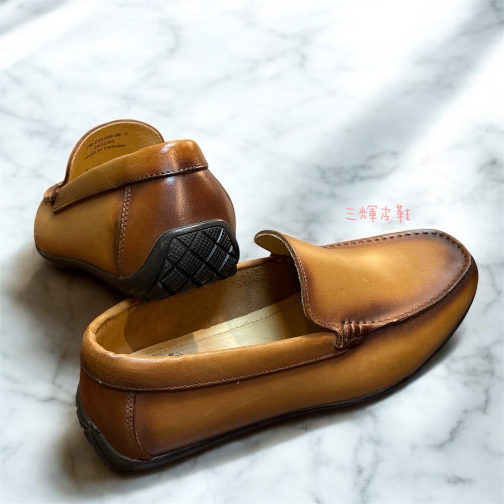 三輝皮鞋全真皮 義式牛皮渲染擦色素面樂福鞋 歐美日系紳士便士商務正裝豆豆鞋上班鞋休閒鞋懶人鞋莫卡辛開車鞋兩用一腳蹬現貨加-細節圖4