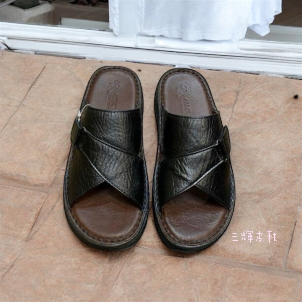 三輝皮鞋台灣製造 mit拖鞋 真皮拖鞋 牛皮拖鞋 老師傅手工鞋 鞋底縫製 氣墊拖鞋 全真皮 真皮涼鞋 耐磨防滑 男拖鞋-細節圖2