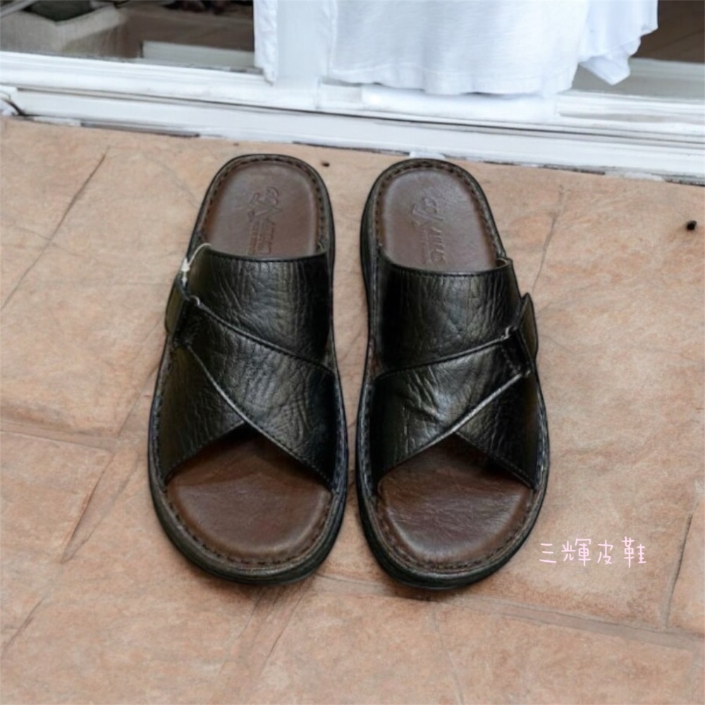 三輝皮鞋台灣製造 mit拖鞋 真皮拖鞋 牛皮拖鞋 老師傅手工鞋 鞋底縫製 氣墊拖鞋 全真皮 真皮涼鞋 耐磨防滑 男拖鞋-細節圖2