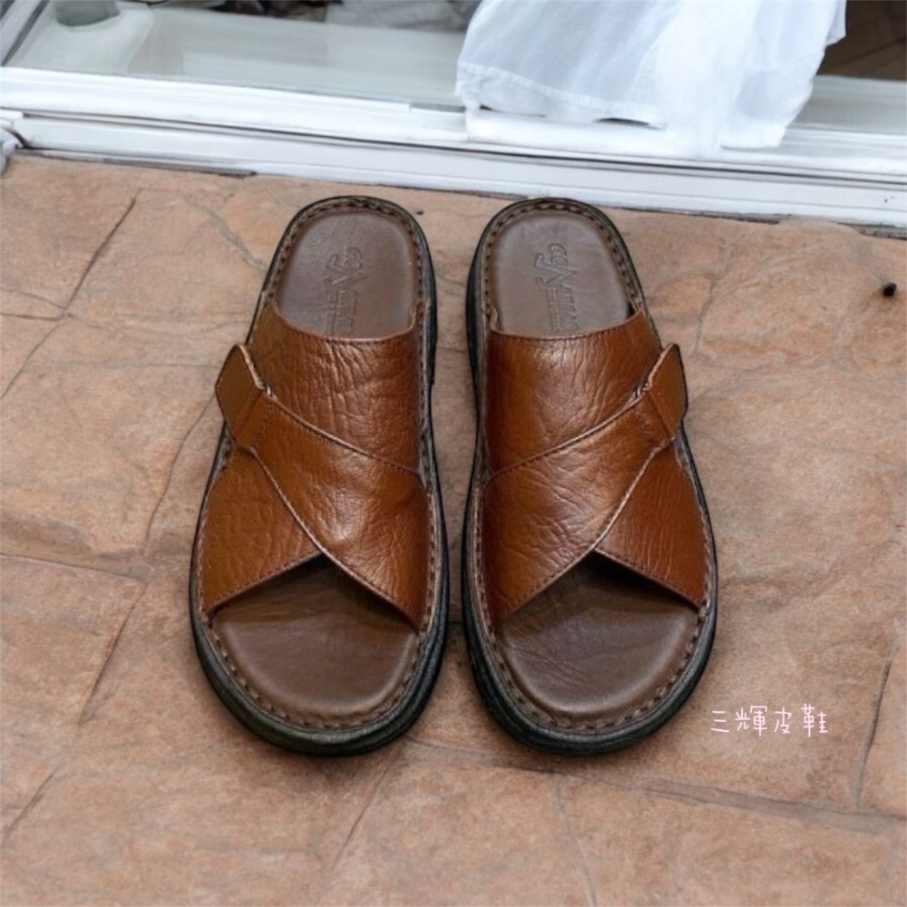三輝皮鞋台灣製造 mit拖鞋 真皮拖鞋 牛皮拖鞋 老師傅手工鞋 鞋底縫製 氣墊拖鞋 全真皮 真皮涼鞋 耐磨防滑 男拖鞋-細節圖4