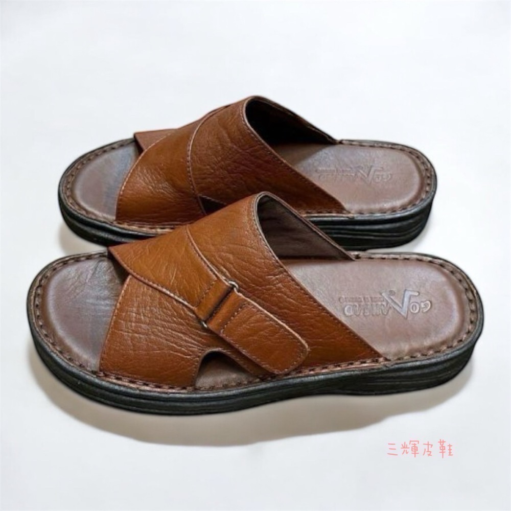 三輝皮鞋台灣製造 mit拖鞋 真皮拖鞋 牛皮拖鞋 老師傅手工鞋 鞋底縫製 氣墊拖鞋 全真皮 真皮涼鞋 耐磨防滑 男拖鞋-細節圖5