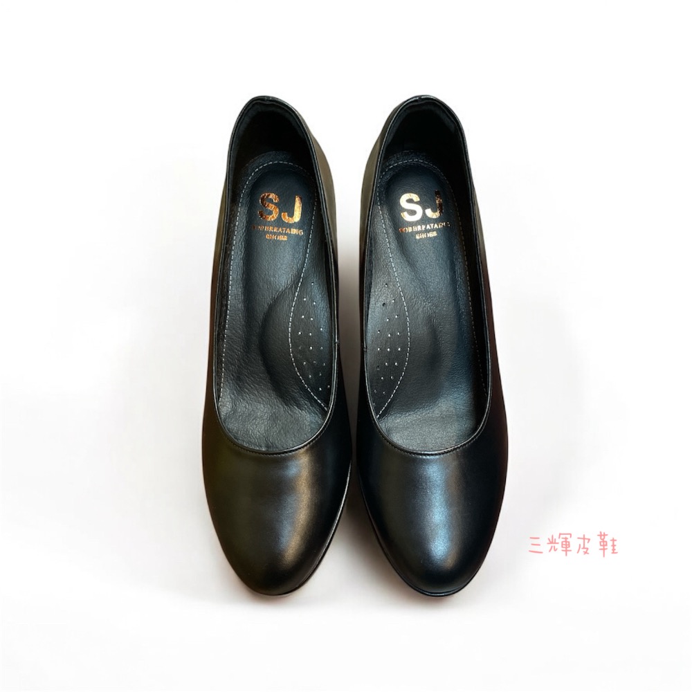 三輝皮鞋台灣製全真皮 皮包跟 羊皮素面圓頭基本款防水台細跟高跟鞋上班鞋 高台寬楦拇指外翻 防撞鞋跟跟鞋 大尺碼大腳小腳小-細節圖3