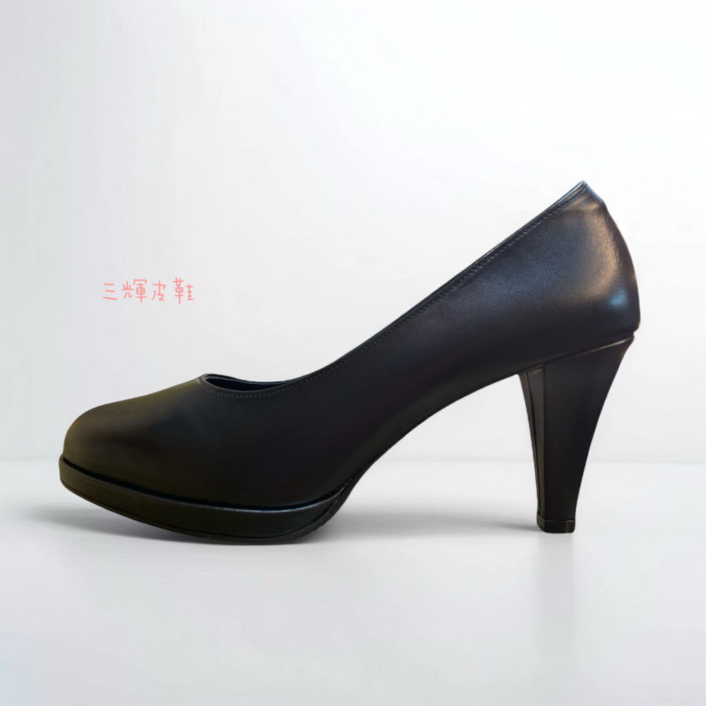 三輝皮鞋台灣製全真皮 皮包跟 羊皮素面圓頭基本款防水台細跟高跟鞋上班鞋 高台寬楦拇指外翻 防撞鞋跟跟鞋 大尺碼大腳小腳小-細節圖4