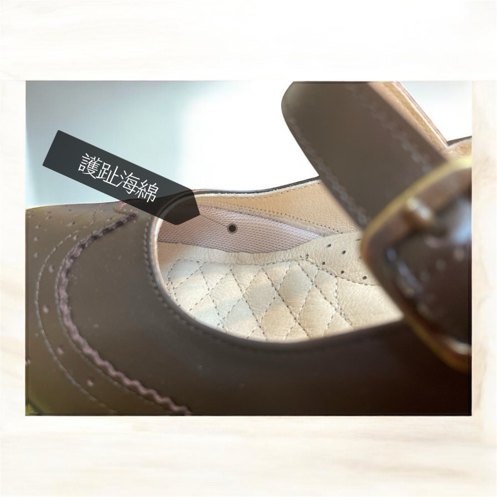 三輝皮鞋台灣製全真皮 護趾海綿 羊皮圓頭魔鬼氈瑪莉珍雕花粗跟高跟鞋 不斷裂氧化大底窩心系列 芯太軟減壓寬楦MIT-細節圖7